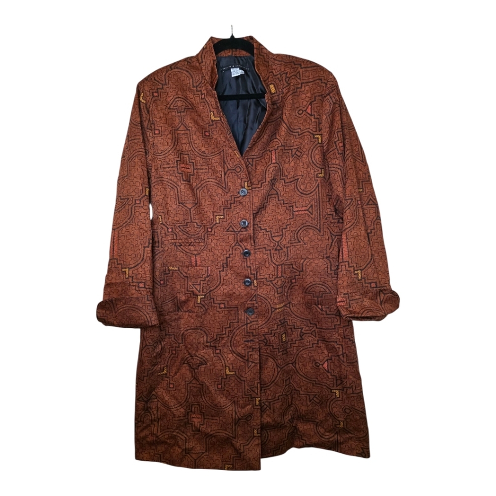 PERUVIAN CONNECTION Western Aztec Printed Burnt Orange Brown Duster Jacket 16